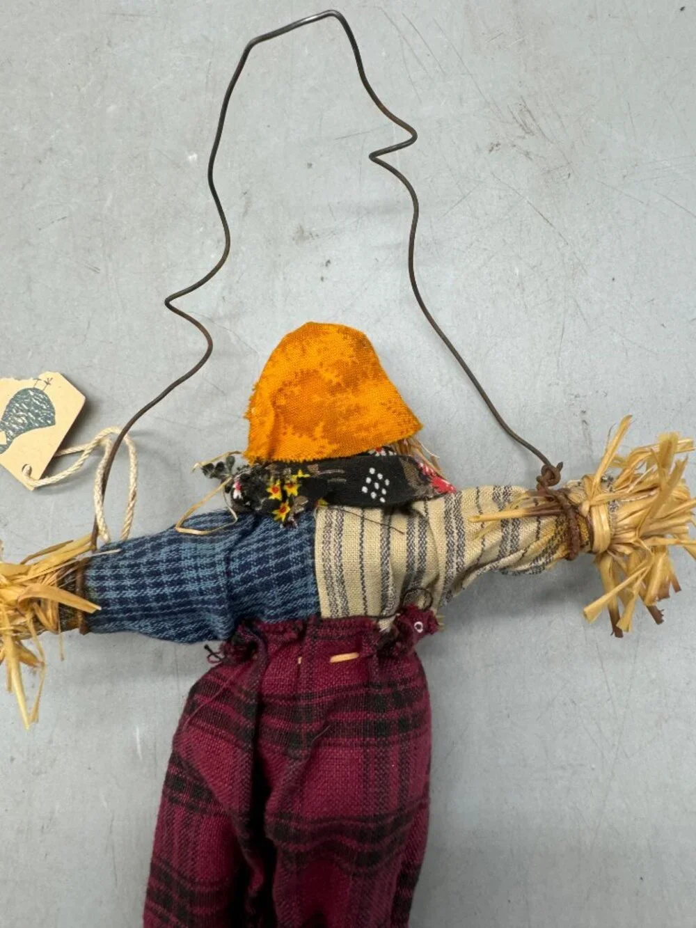 Handmade Rustic Scarecrow Ornament With Plaid Clothes & Wire to Hang READ